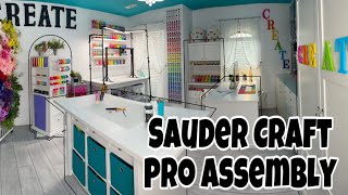 Sauder Furniture unboxing amp assembly for my Craft Room Makeover Tour desk craft tower table hutch [upl. by Henry]