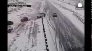 Video Chaos multiple car crashes on icy highway in Colorado [upl. by Atrice]