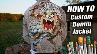 How To Custom Paint Denim Jackets Taz x Wild West Tutorial  DIY [upl. by Cohn]