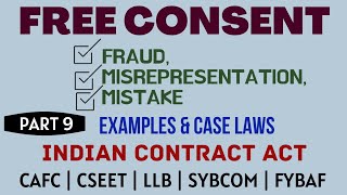 Fraud  Misrepresentation  Mistake  Free Consent  Indian Contract Act  Caselaws  Example [upl. by Kirima]