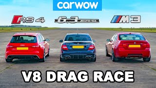 BMW M3 v AMG C63 v Audi RS4 V8 DRAG RACE [upl. by Leunamnauj530]