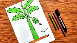 How to draw a BANANA TREE step by step  TREE drawing easy for beginners [upl. by Irrep]