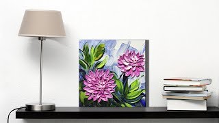 Impasto Acrylic Painting Dahlia Flower Palette Knife [upl. by Reginald]