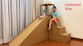 DIY  How to Build a Cardboard Slide  How To Make a Big Cardboard House for Kids  Papa amp Baby MV [upl. by Siwel]