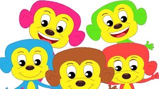 Five Little Monkeys Jumping On The Bed  Colorful Monkeys  Nursery Rhymes  Kids Songs [upl. by Yedoc]