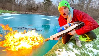 Using real flamethrower to catch pond monster [upl. by Alegnaoj]