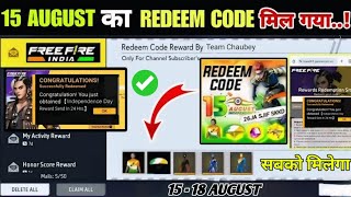 FREE FIRE REDEEM CODE TODAY 15 AUGUST REDEEM CODE FREE FIRE  FF REDEEM CODE TODAY 15 AUGUST [upl. by Emad]