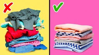 27 CLOTHES FOLDING HACKS AND WARDROBE ORGANIZATION [upl. by Ecnerret313]