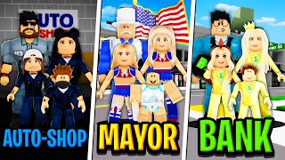 AUTOSHOP FAMILY vs MAYOR FAMILY vs BANK FAMILY in Roblox BROOKHAVEN RP [upl. by Aremat]