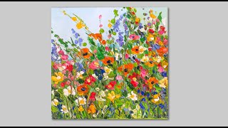 Abstract Acrylic Wildflower palette Knife Painting [upl. by Katina]