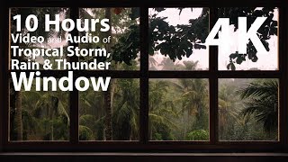 4K 10 hours  Tropical Storm Window with Rain amp Thunder  relaxation meditation nature [upl. by Urion]