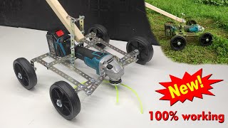 Grass Cutter machine DIY  latest lawn mower using angle grinderGrass Cutter battery angle grinder [upl. by Arahd]