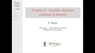 Probastats  Chapitre 6 Variables aléatoires continues à densité [upl. by Yngad]