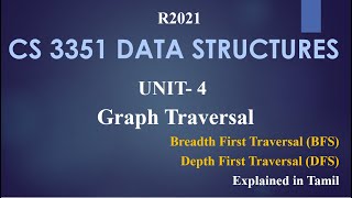 CS 3351 DATA STRUCTURES  UNIT 4 Graph Traversal Methods in Tamil [upl. by Eedya]